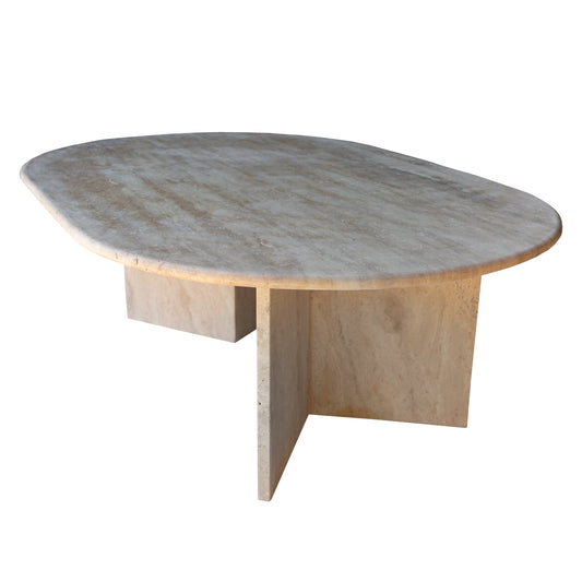 Elegant travertine coffee table showcasing natural stone texture ideal for sophisticated living room decor