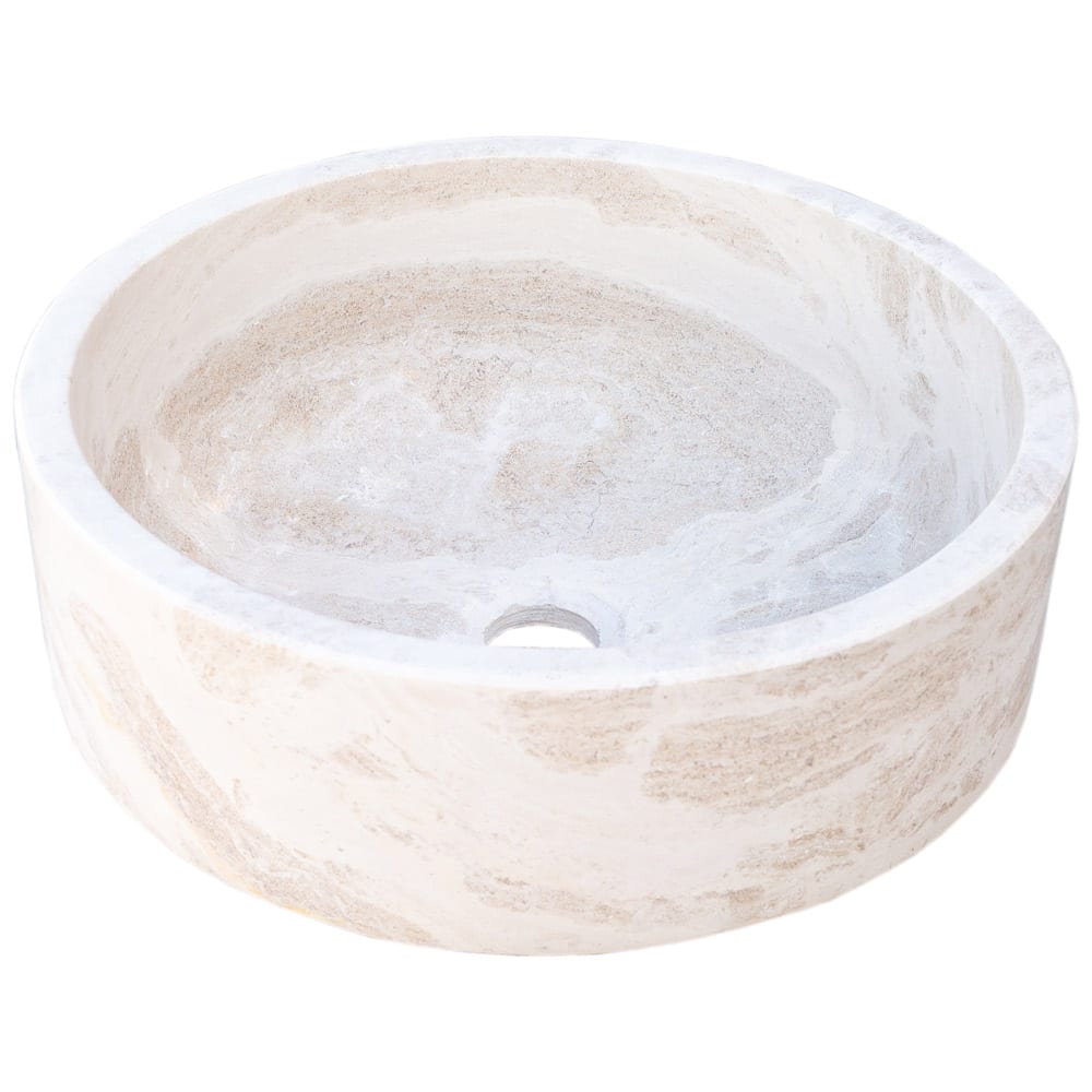 Elegant limestone vessel sink showcasing natural stone texture, perfect for modern bathroom designs