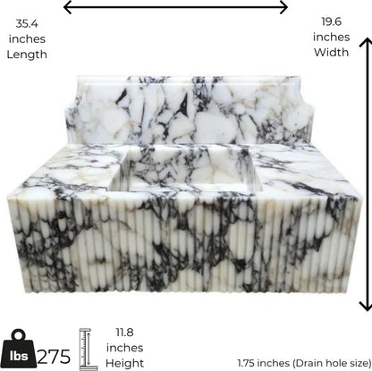 Marble-patterned soap with dimensions and weight displayed