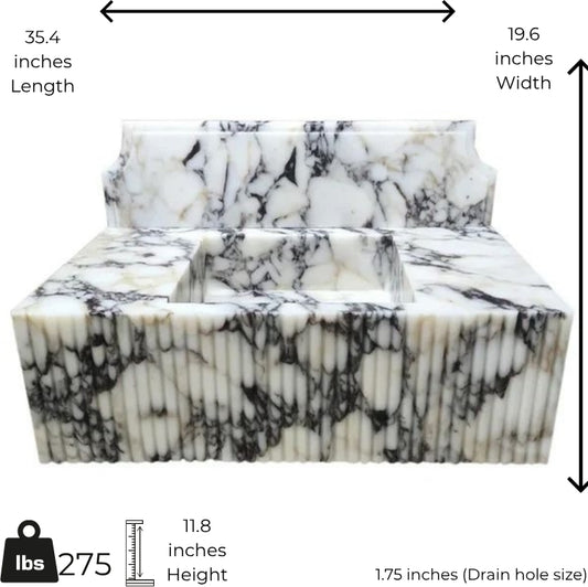 Marble-patterned soap with dimensions and weight displayed