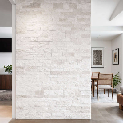Beige Travertine Blasted 2x6 & 4x6 Mosaic Tile — natural stone wall and floor tile for a kitchen backsplash or bathroom