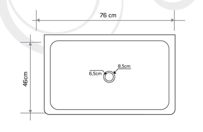 Troia Marble Sink dimensions diagram with measurements for length, width, and sink hole details in minimalist design.
