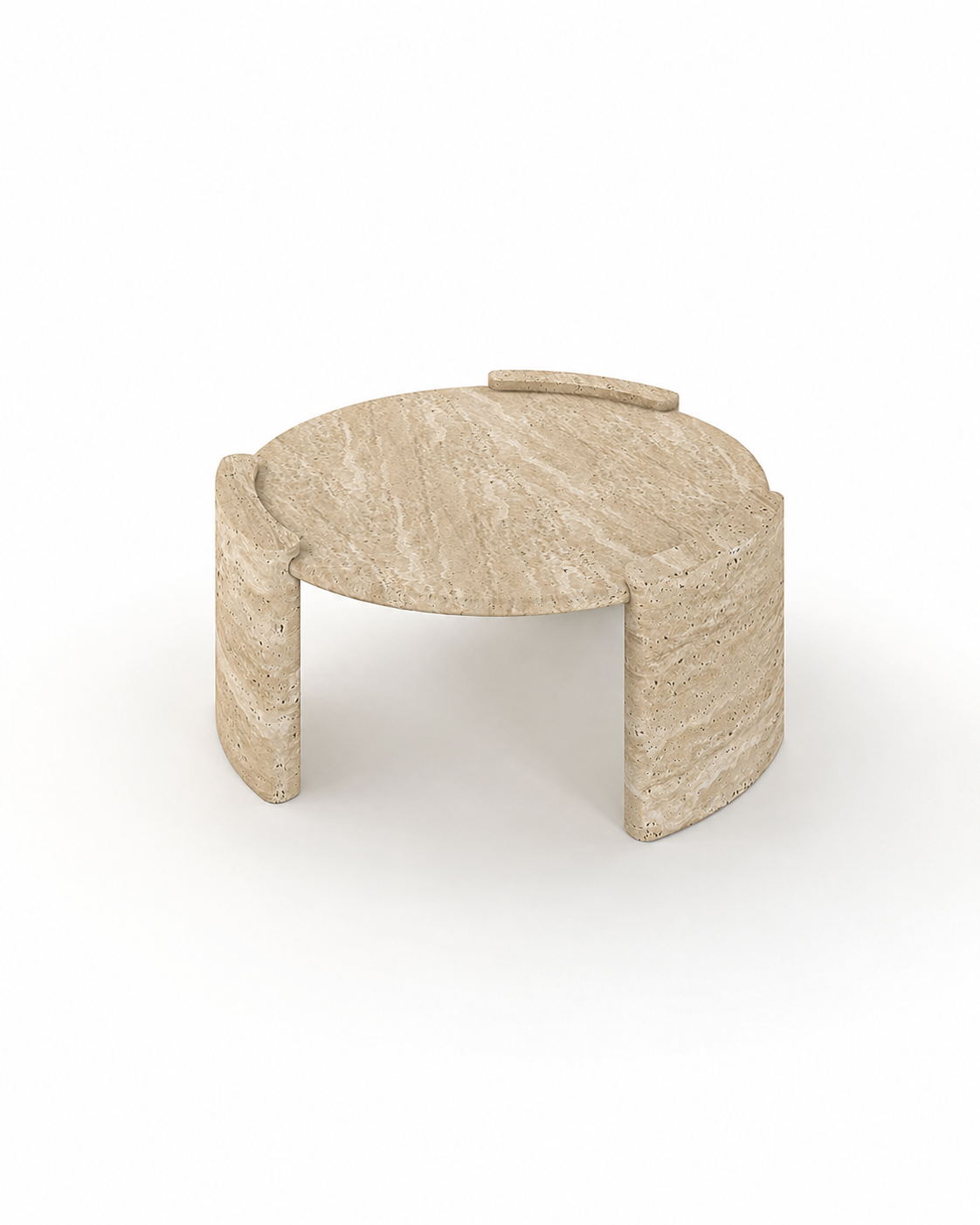 Arc Travertine Coffee Table handcrafted from natural beige travertine with a modern architectural design.