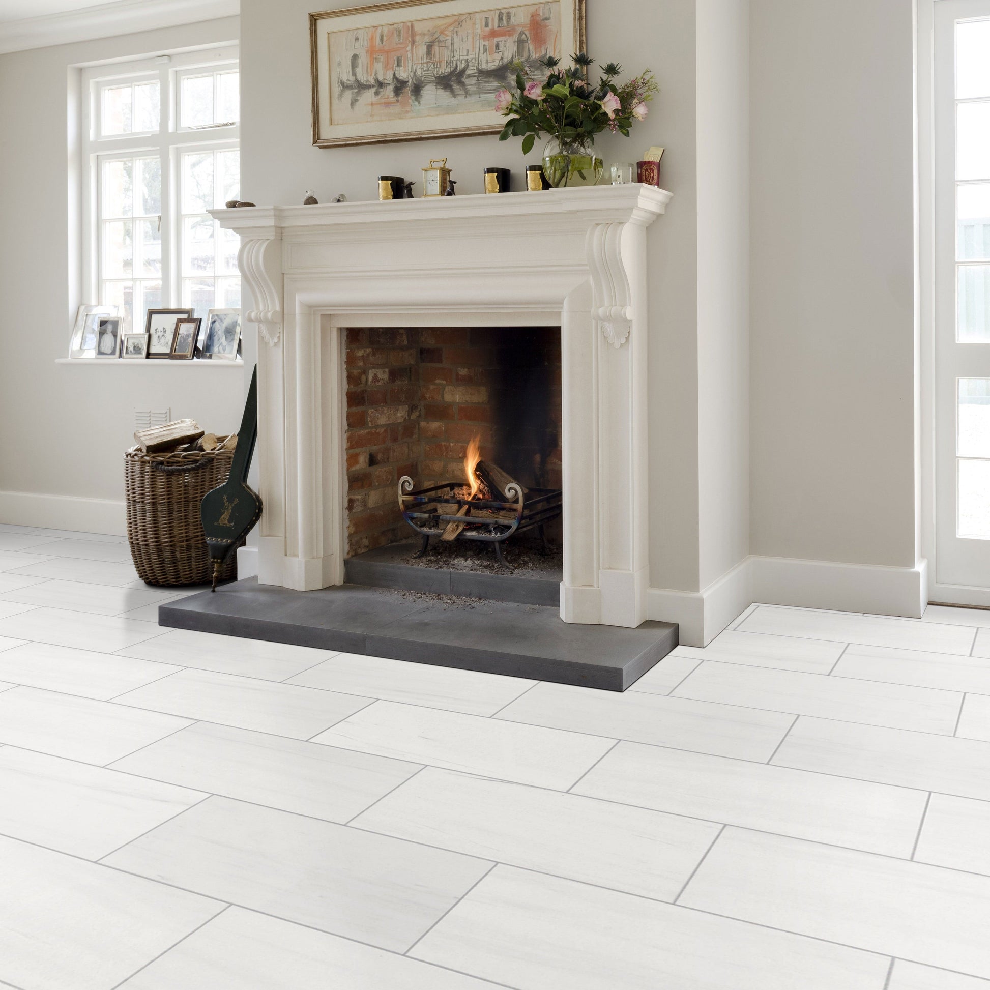 Bianco Dolomite Standard Marble Polished Floor and Wall Tile - Livfloors Collection.