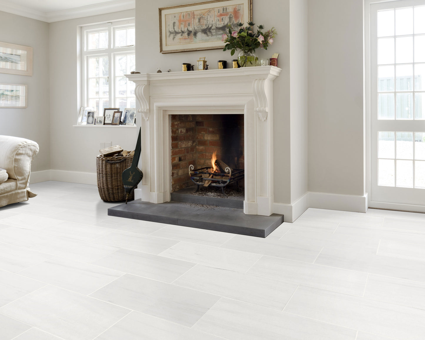 Bianco Dolomite Standard Marble Polished Floor and Wall Tile - Livfloors Collection.