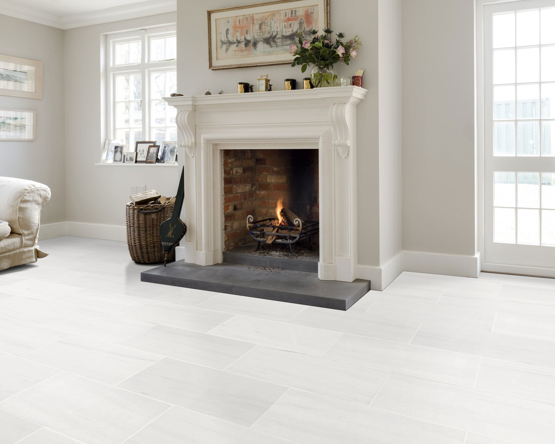Bianco Dolomite Standard Marble Polished Floor and Wall Tile - Livfloors Collection.