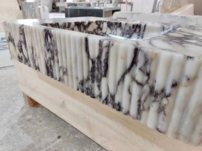 Calacatta Viola Marble Wall-mount Bathroom Vanity Sink Ribbed Textured Front (W)18" (L)32"