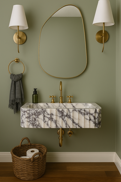 White Calacatta Viola Wall-Mount Sink in natural marble — natural stone washbasin for a modern or transitional bathroom