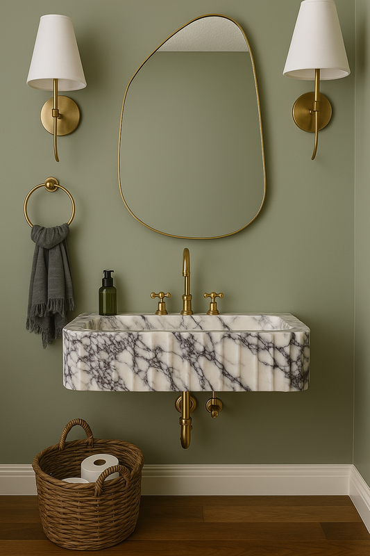Calacatta Marble Wall-Mount Sink | Handmade Italian Natural Stone Bathroom Basin