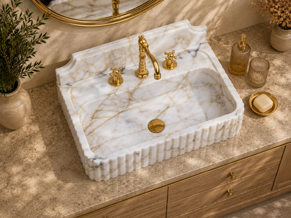 Calacatta Gold Wall-Mount Sink in natural marble — natural stone washbasin for a modern or transitional bathroom