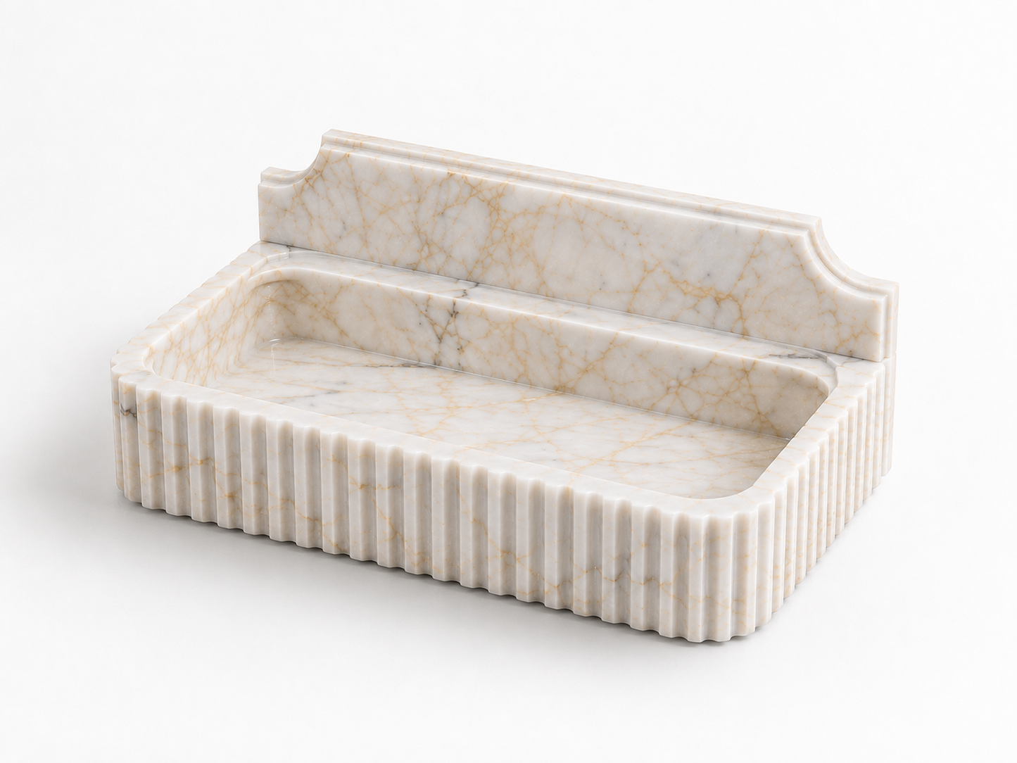 Calacatta Gold Wall-Mount Sink in natural marble — hand-carved natural stone basin for a floating vanity or powder room