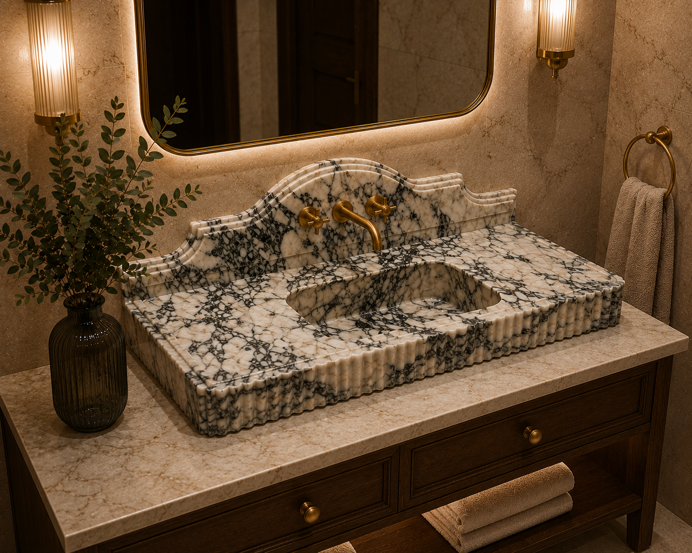 White Calacatta Viola Custom Vessel Sink in natural marble — natural stone bathroom sink, free shipping within the USA