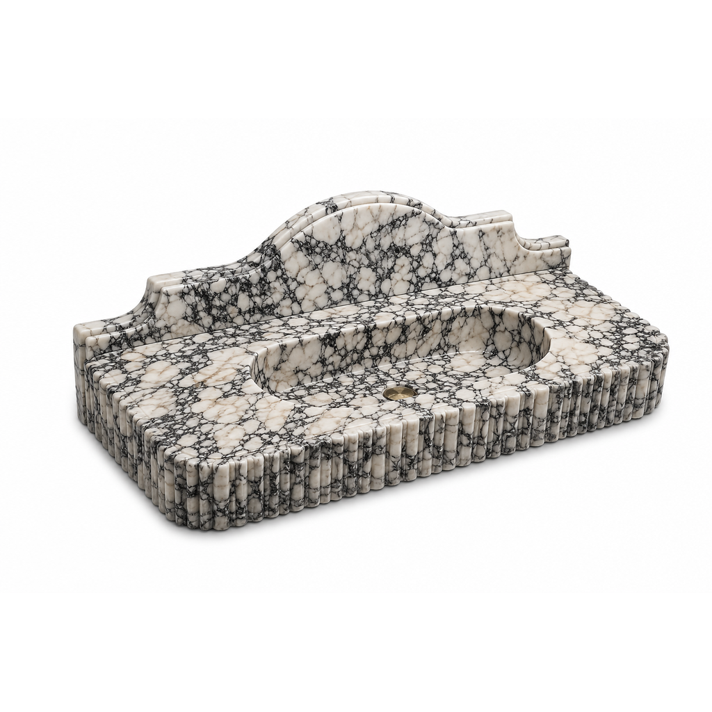 White Calacatta Viola Custom Vessel Sink in natural marble — solid stone basin with a honed interior and finished edges