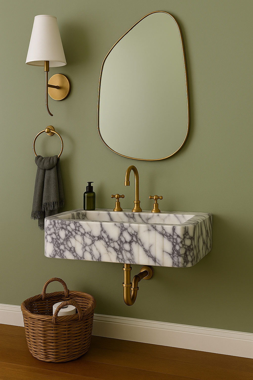White Calacatta Viola Wall-Mount Sink in natural marble — handmade stone basin, veining and tone vary from piece to piece