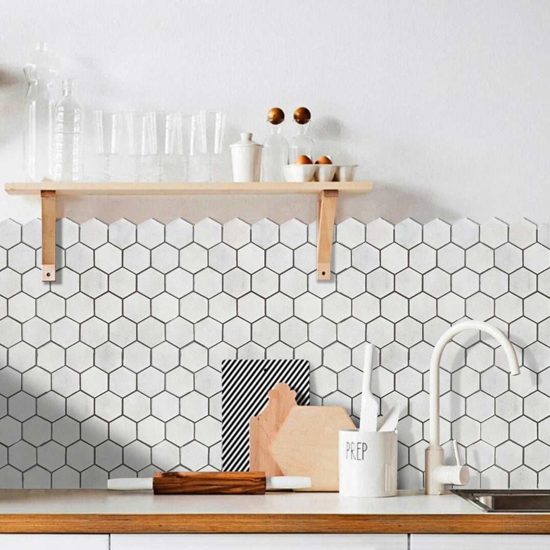 Elegant Carrara White hexagon tiles enhancing modern interior design with timeless sophistication and high-quality craftsmanship.