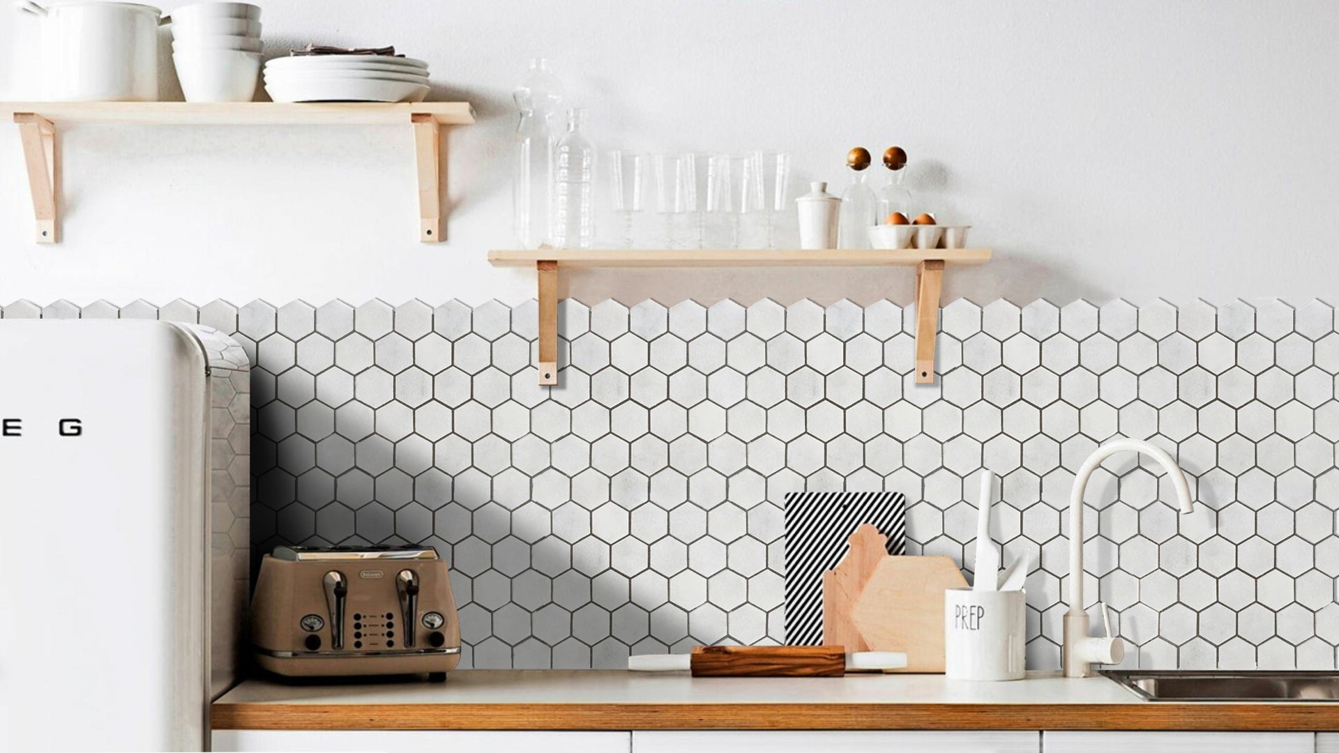 Elegant Carrara White hexagon tiles enhancing modern interior design with timeless sophistication and high-quality craftsmanship.