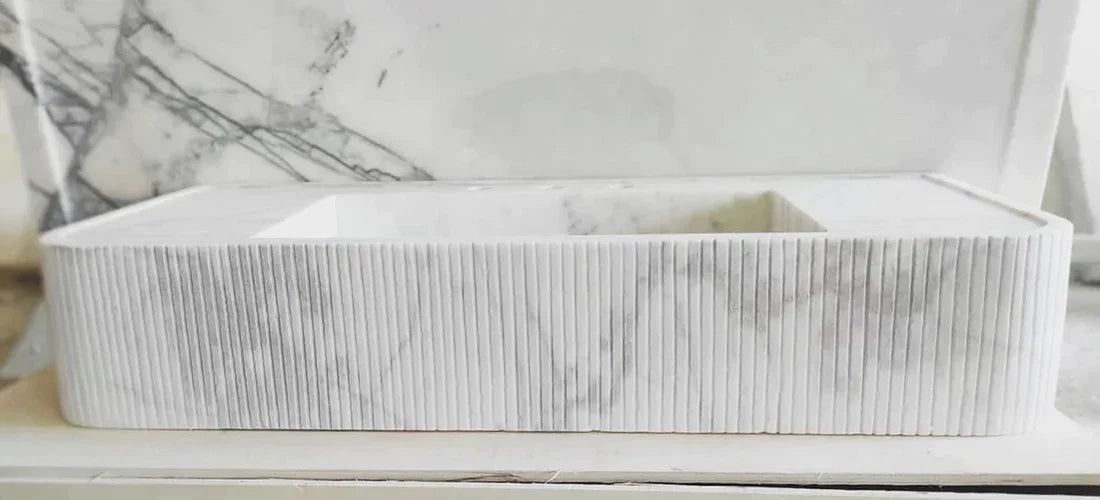Elegant Carrara White Marble surface showcasing space-saving design for modern interiors and optimized layout.