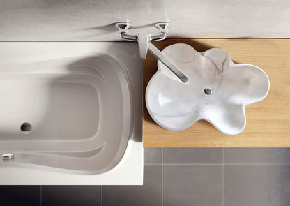 Elegant Carrara white marble vanity sink showcasing timeless luxury and sophisticated bathroom design.