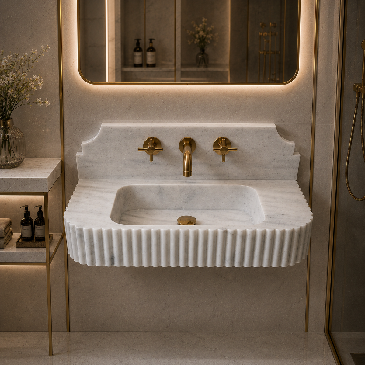  Carrara Marble Wall-Mounted Sink - 
