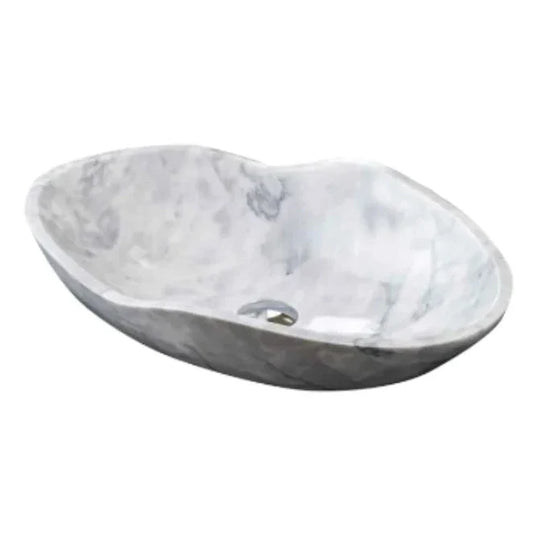 Carrara White Marble Wavy Designer Above Vanity Bathroom Sink (L)24" (W)14" (H)6".