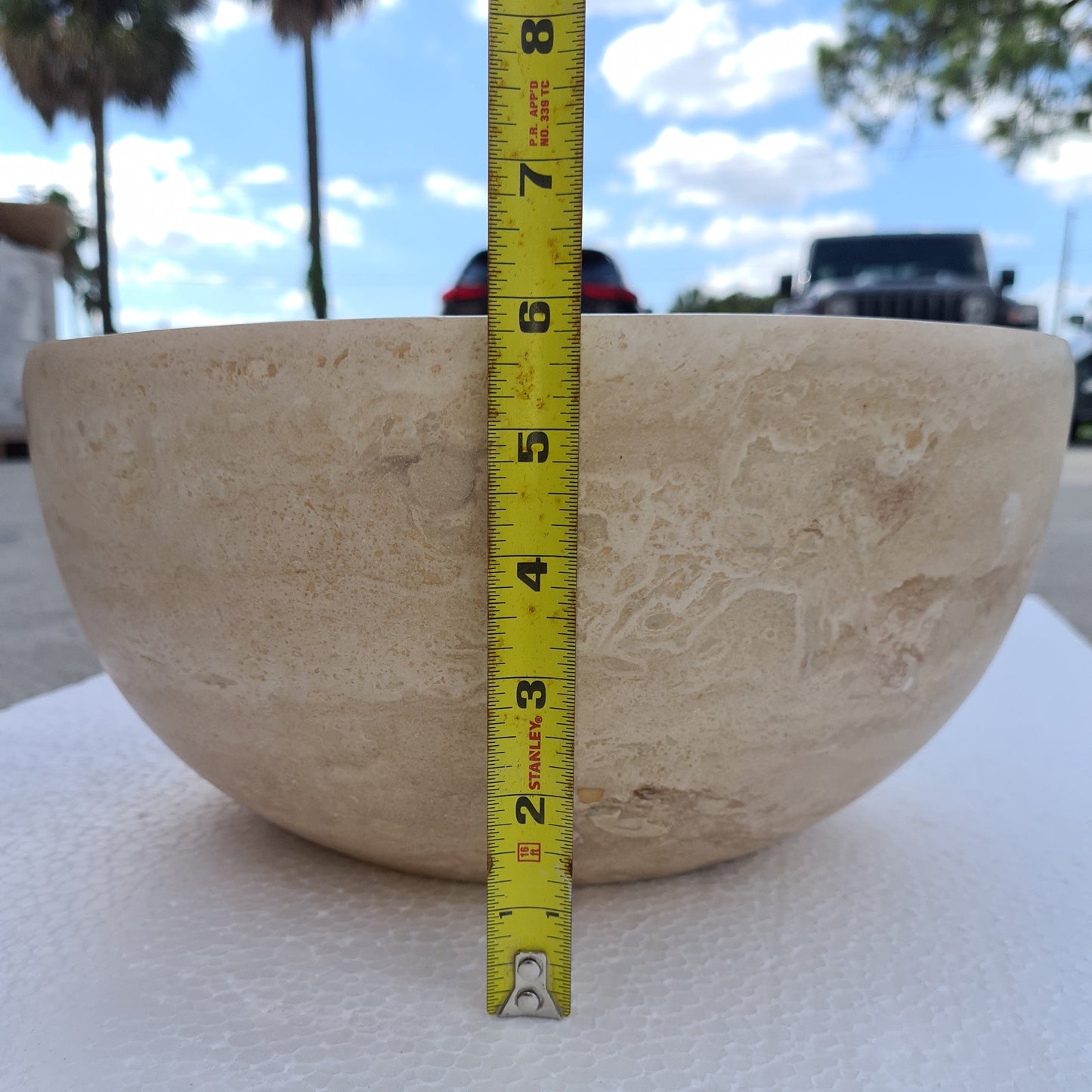 Crema Antiqua Travertine Natural Stone Under-mount Sink Honed and Filled (D)12" (H)6"-Clearance.