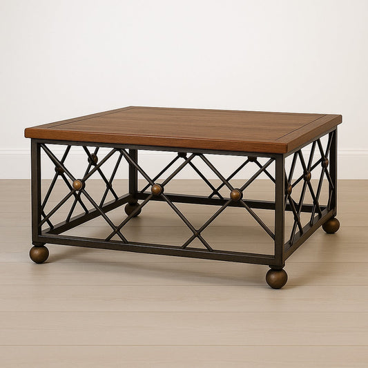DemarForge Coffee Table 101K - Wrought Iron European Chestnut Wood Top.