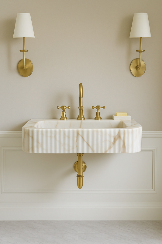 Calacatta Gold Marble Wall-Mount Sink | Handmade Italian Natural Stone Bathroom Basin