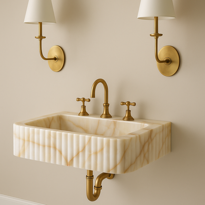 Calacatta Gold Wall-Mount Sink in natural marble — natural stone bathroom sink, free shipping within the USA