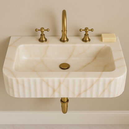 Calacatta Gold Wall-Mount Sink in natural marble — solid stone basin with a honed interior and finished edges