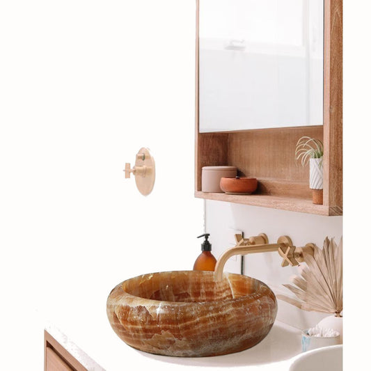 Elegant Honey Onyx slab showcasing natural stone beauty and sophisticated interior design features.