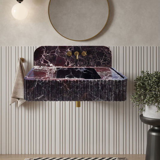 Rosso Levanto marble wall-mount feature showcasing elegant interior design and natural stone textures