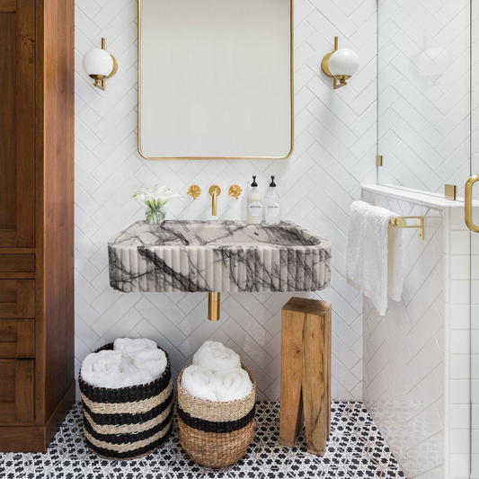 Elegant marble sink showcasing smooth texture and refined craftsmanship, perfect for modern bathroom design