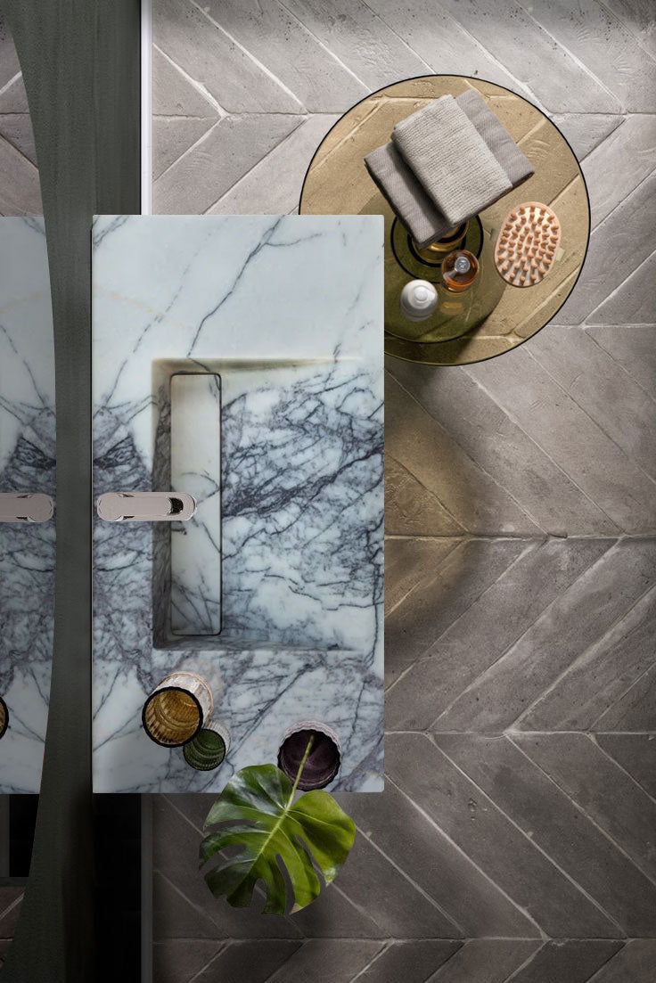 New York Marble Wall-mount Bathroom Sink with Drain Cap (W)20" (W)40" (H)8".