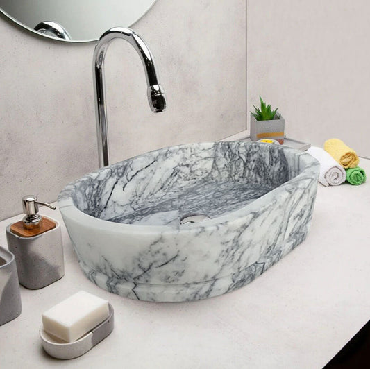 New York Marble Ellipse Wall-mount Bathroom Sink (W)14" (L)20" (H)5".