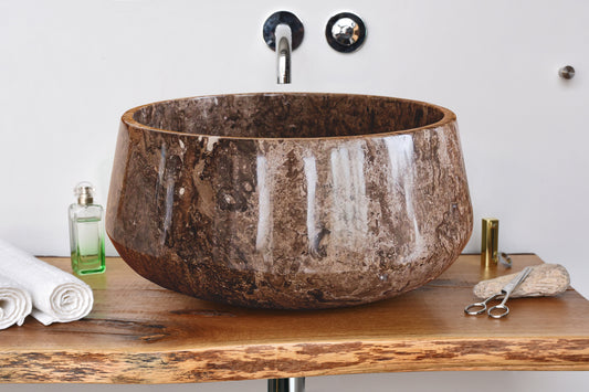 Narcist Brown Marble Vessel Sink High-Gloss Polished (D)16" (H)6.5".