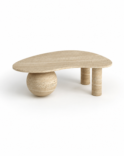 Nova Travertine Coffee Table handcrafted from natural beige travertine with a modern sculptural design