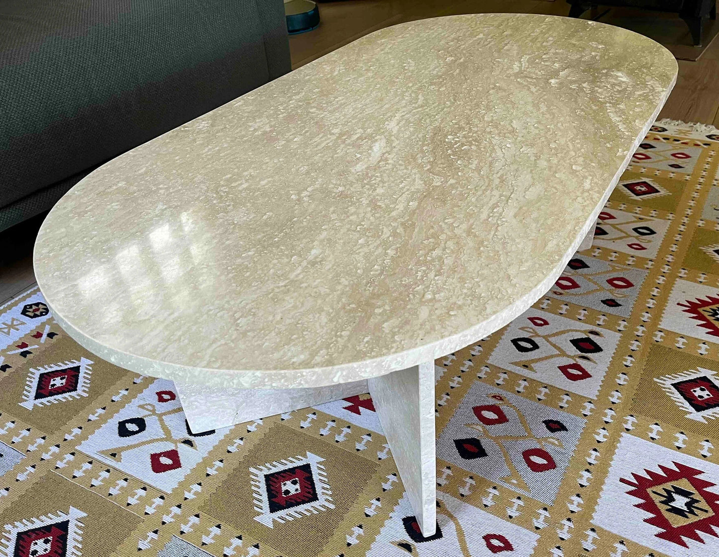 Elegant travertine coffee table showcasing natural stone texture ideal for sophisticated living room decor