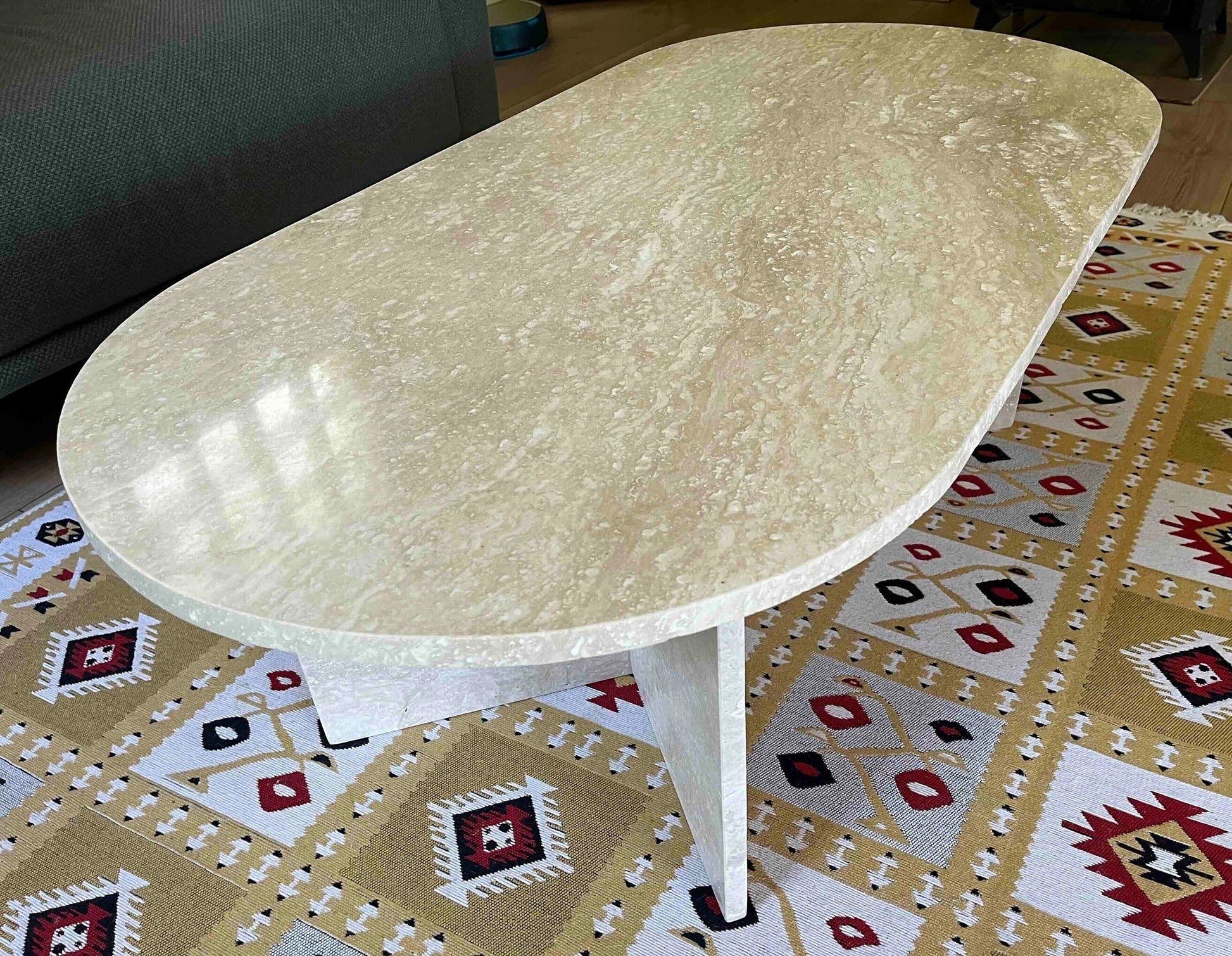 Elegant travertine coffee table showcasing natural stone texture ideal for sophisticated living room decor