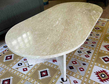 Elegant travertine coffee table showcasing natural stone texture ideal for sophisticated living room decor