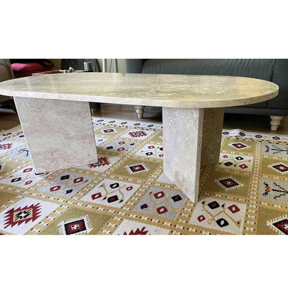 Elegant travertine coffee table showcasing natural stone texture ideal for sophisticated living room decor