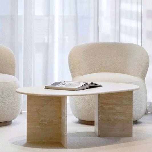Elegant travertine coffee table showcasing natural stone texture ideal for sophisticated living room decor
