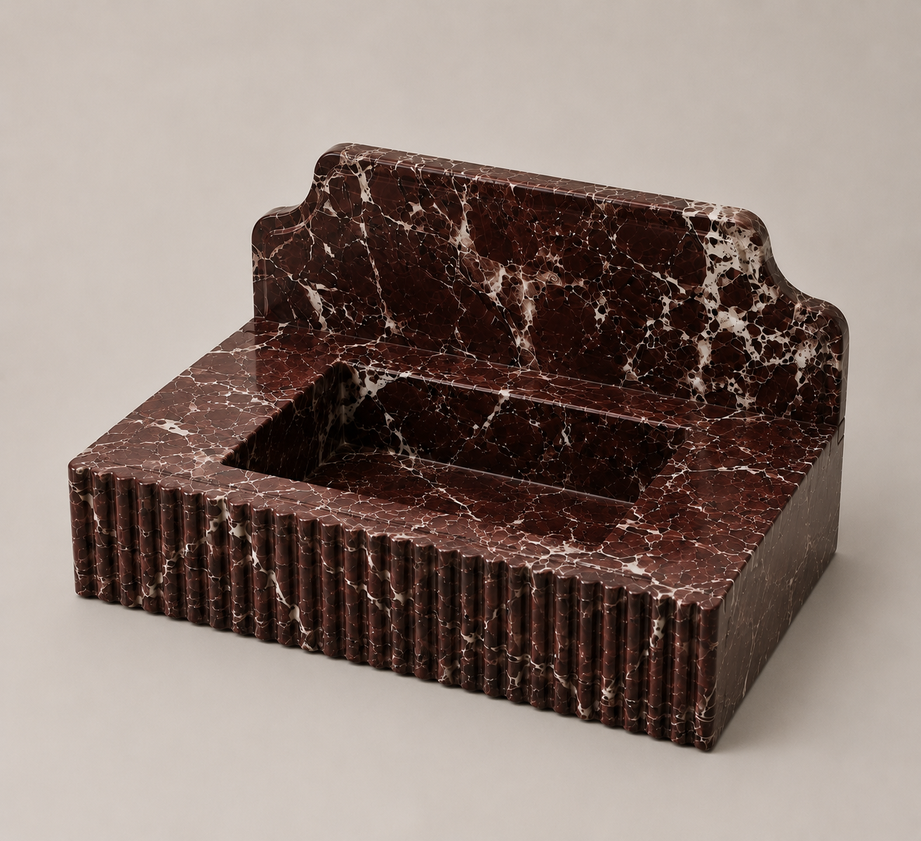 Red Lavante Rosso Marble Vessel Sink — handmade stone basin, veining and tone vary from piece to piece