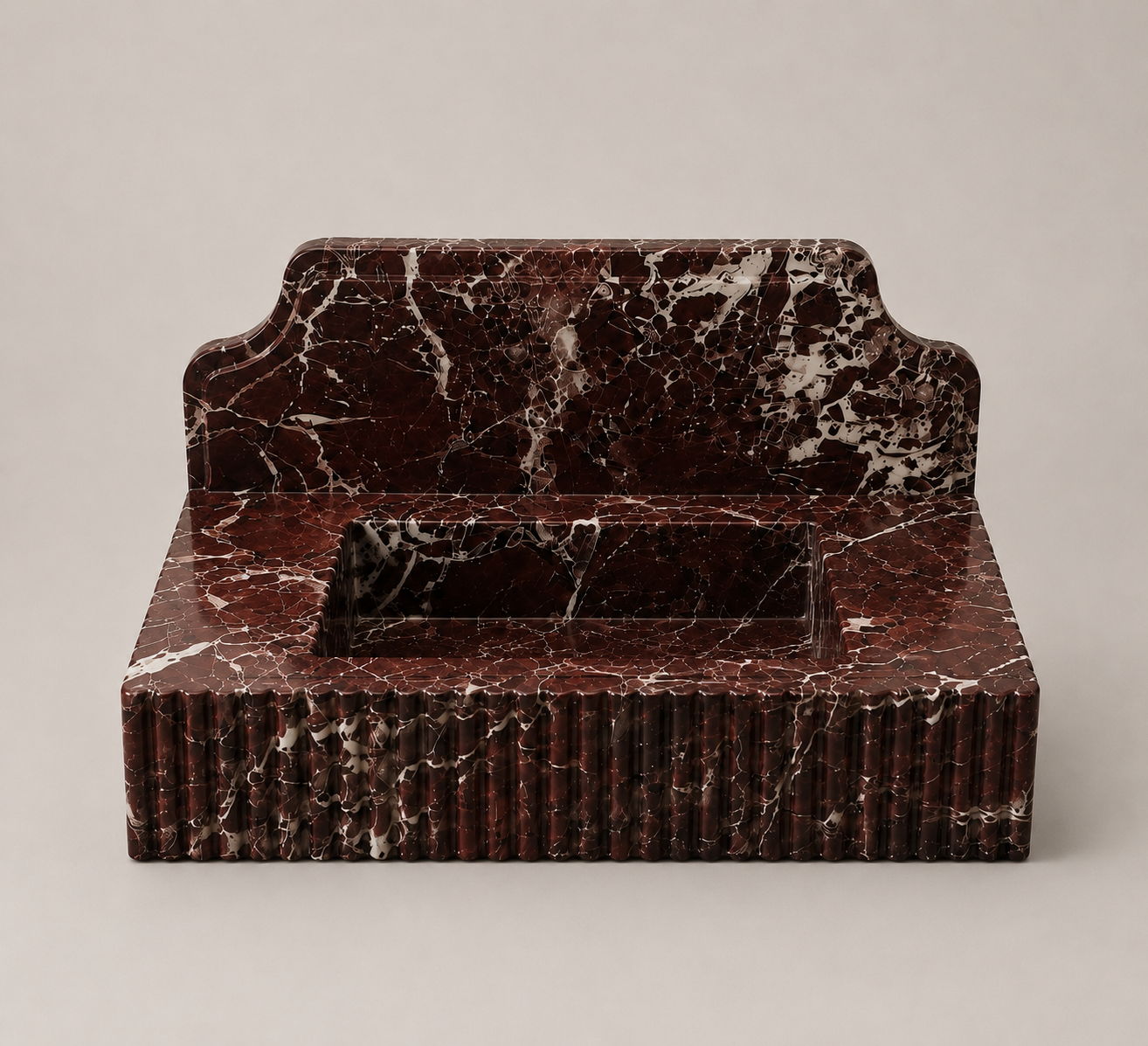 Red Lavante Rosso Marble Vessel Sink — hand-carved natural stone basin for a bathroom vanity or powder room