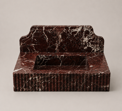 Red Lavante Rosso Marble Vessel Sink — hand-carved natural stone basin for a bathroom vanity or powder room