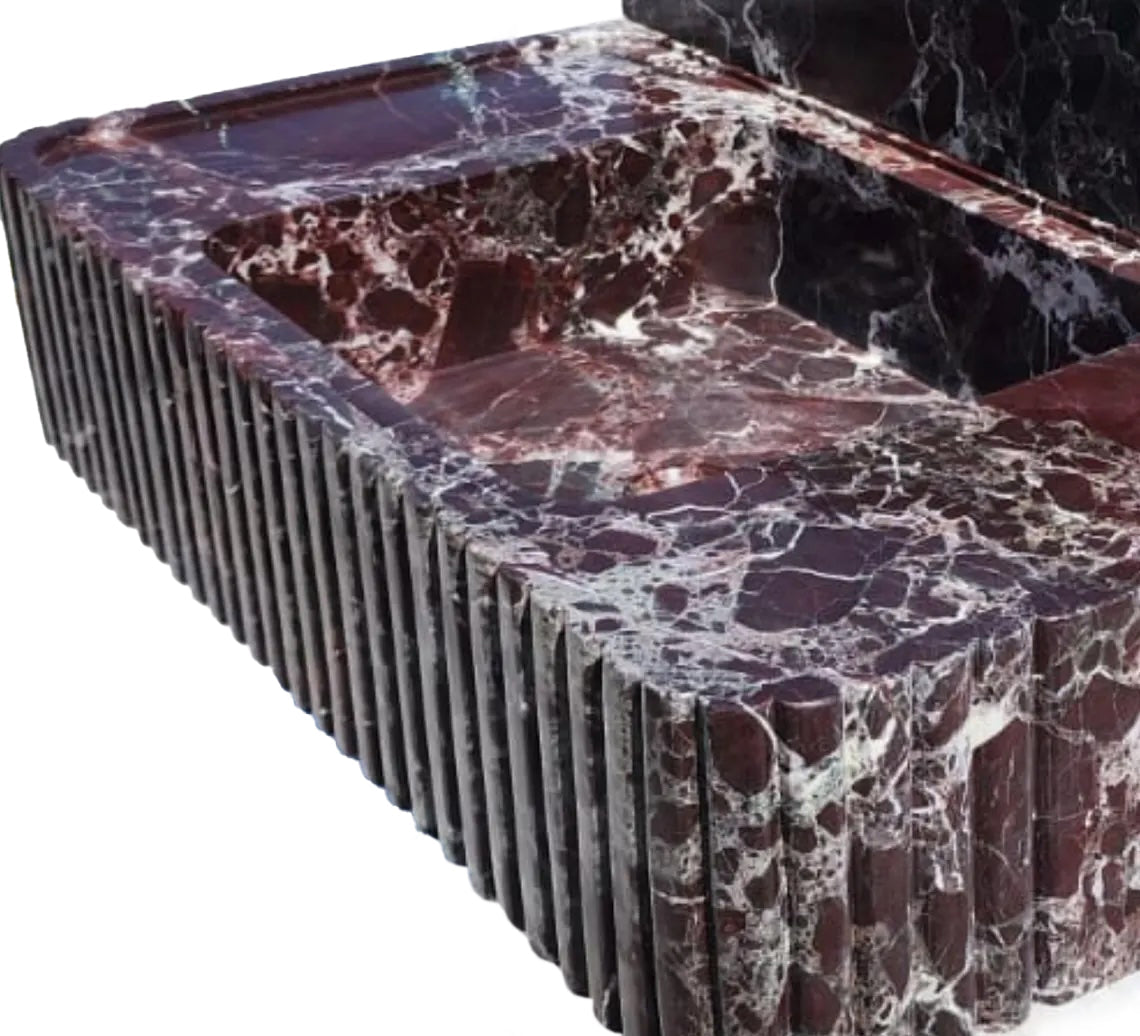 Rosso Levanto marble wall-mount feature showcasing elegant interior design and natural stone textures