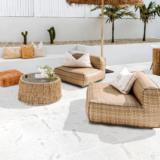 High-quality limestone pavers arranged in an elegant pattern for durable and stylish outdoor flooring solutions