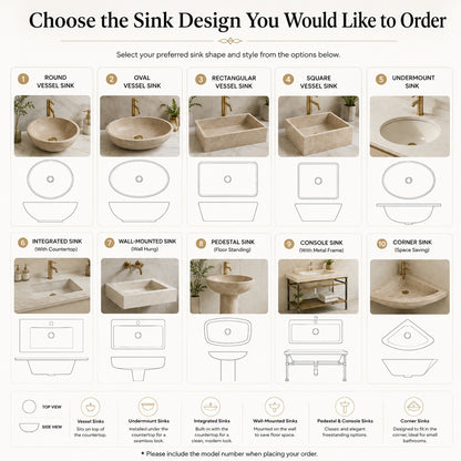 BROSMARBLE sink design guide — round, oval, rectangular, square, undermount, integrated, wall-mounted, pedestal, console and corner sink types