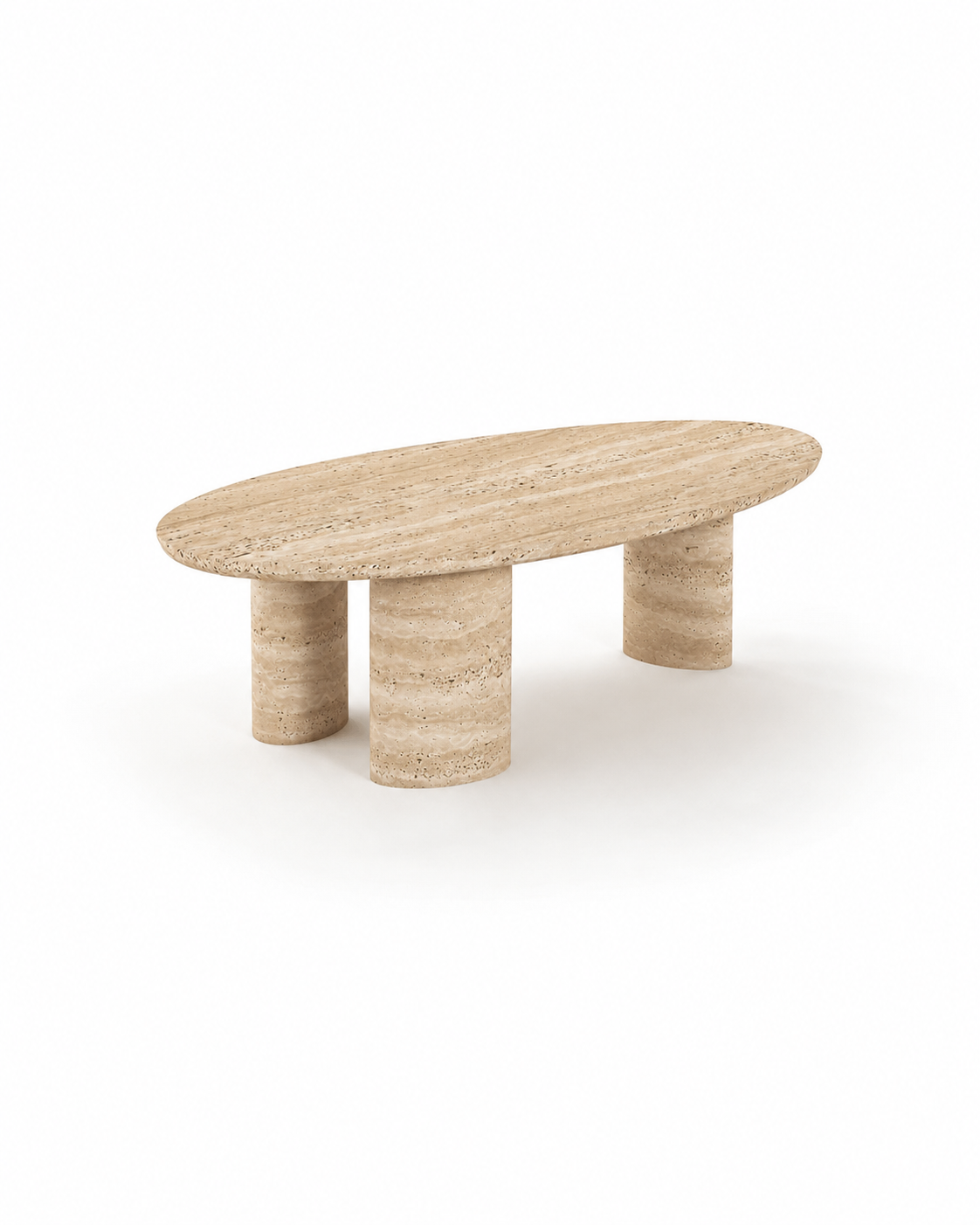 Sola Travertine Coffee Table handcrafted from natural beige travertine with a sculptural modern design.