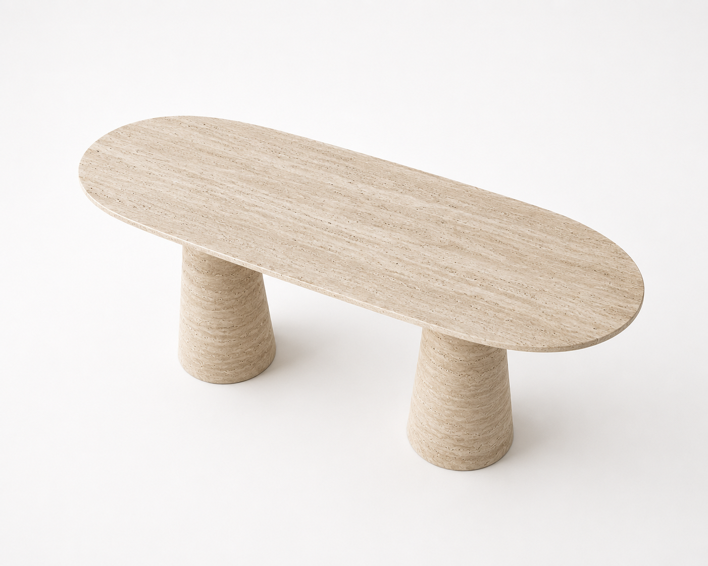 Sonoma Travertine Dining Table side view showcasing its sculptural base and handcrafted natural stone design.