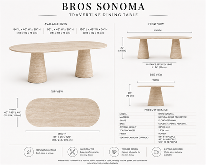 Sonoma Travertine Dining Table shown from an alternate angle, highlighting its natural travertine finish and sculptural architectural form.
